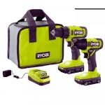 RYOBIONE 18V Cordless 2-Tool Combo Kit with Drill/Driver, Impact Driver, (2) 1.5 Ah Batteries, and Charger (PCL1200K2)